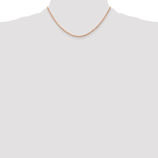 14K Rose Gold 16 Inch 2mm Diamond Cut Rope Chain with Lobster Clasp