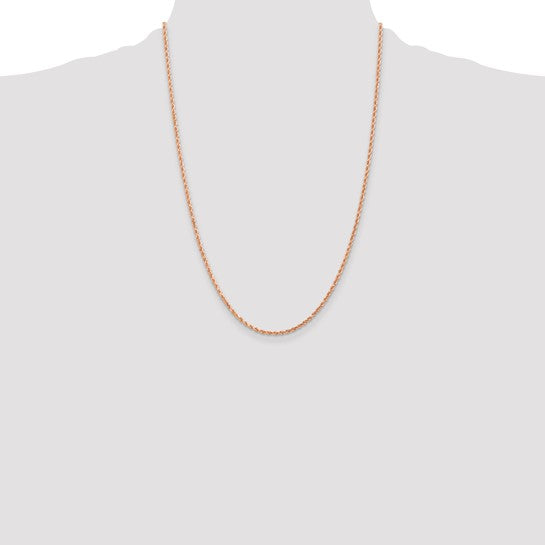 Cadena de Oro Rosa 14K – 24 pulgadas, 2 mm con Corte Diamantado Estilo Cuerda y Cierre de Langosta