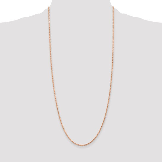 14K Rose Gold Chain, 30 Inches, 2mm, Diamond Cut, with Lobster Clasp