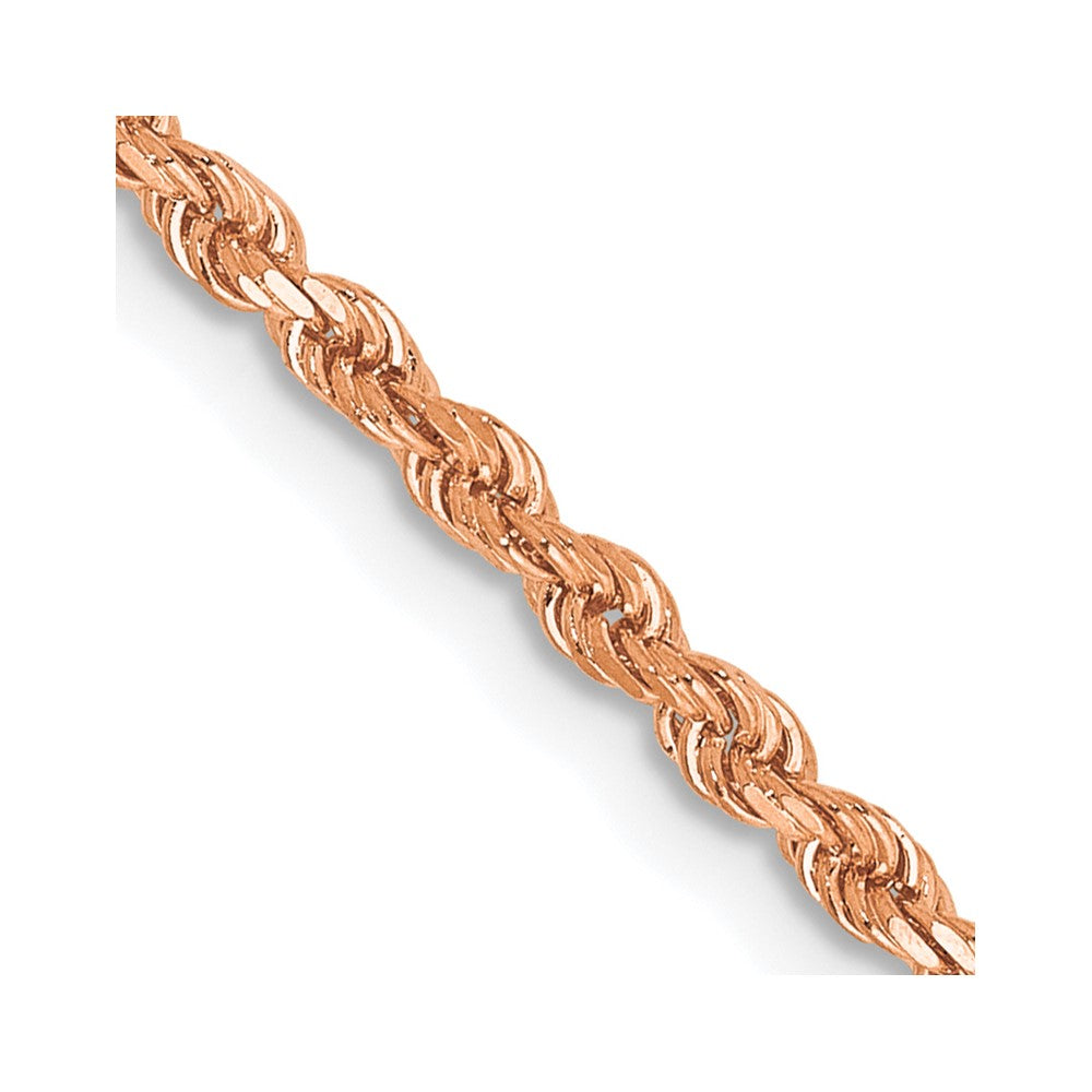 Cadena de Cuerda de Oro Rosa 14K 16 Pulgadas 2mm con Corte Diamante y Cierre Tipo Langosta