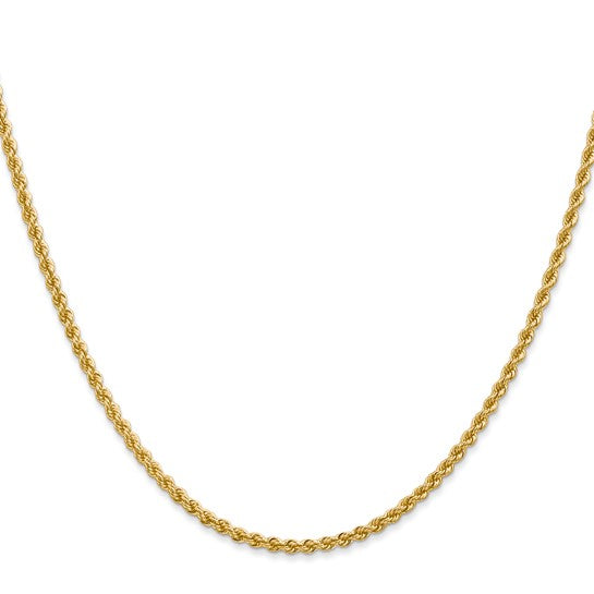 Cadena de Cuerda de Oro Amarillo 14K de 36 Pulgadas con Cierre de Langosta - 2.25 mm
