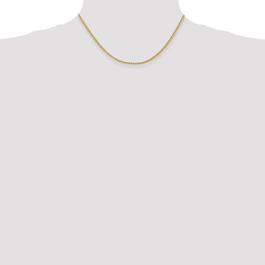 14K Regular Rope Chain, 16 inches, 2.25 mm with Lobster Clasp