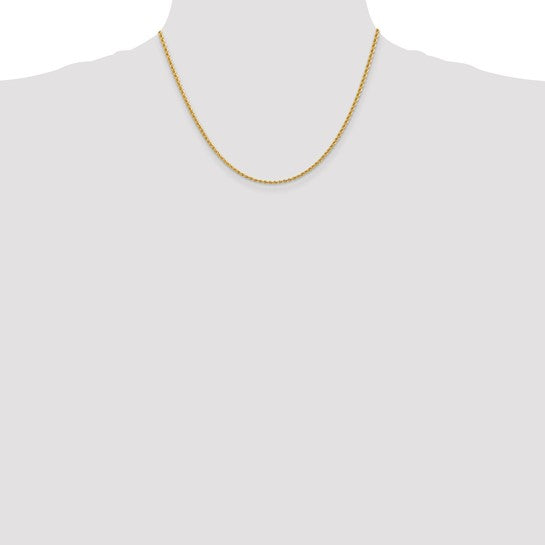 Cadena de Cuerda Regular de Oro Amarillo de 14K – 2.25 mm – 18 Pulgadas con Broche Langosta
