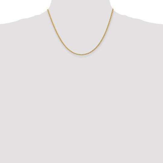 Cadena de Cuerda Regular de Oro Amarillo de 14K – 2.25 mm – 18 Pulgadas con Broche Langosta