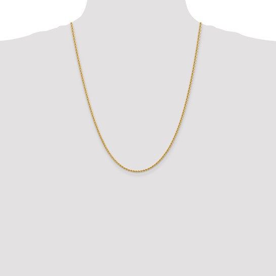 14K Regular Rope Chain, 24 inches, 2.25 mm with Lobster Clasp