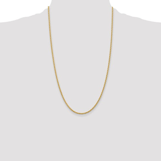 14K Yellow Gold Chain – 26 inches, 2.25 mm, Regular Rope Chain with Lobster Clasp