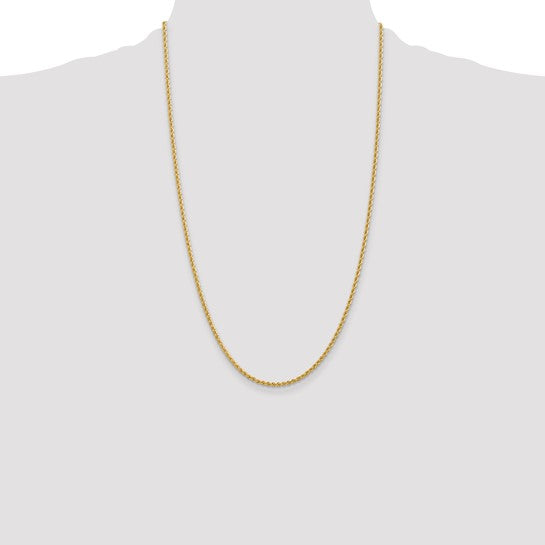 Cadena de Oro Amarillo 14K – 26 pulgadas, 2.25 mm, Tipo Cuerda Regular con Cierre Langosta