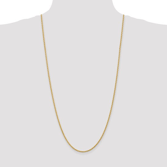 14K Yellow Gold Regular Rope Chain, 30 inches, 2.25 mm with Lobster Clasp