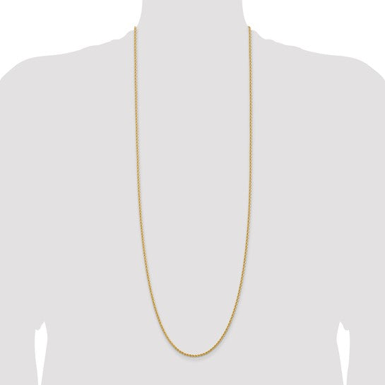 Cadena de Cuerda de Oro Amarillo 14K de 36 Pulgadas con Cierre de Langosta - 2.25 mm