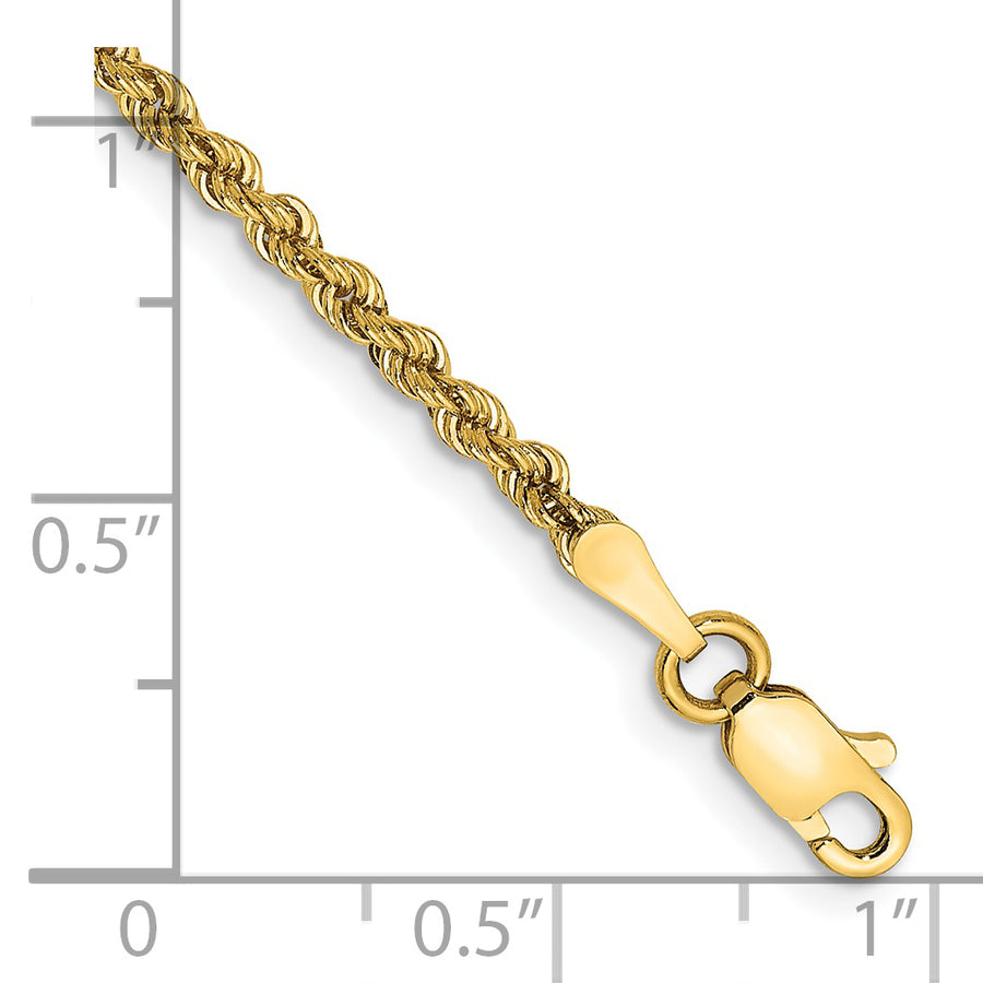 Tobillera de Cadena de Cuerda Regular de Oro Amarillo de 14K de 10 Pulgadas y 2.25 mm con Broche de Langosta