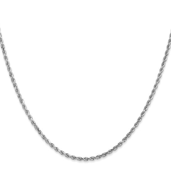Cadena de Oro Blanco de 10K — 24 pulgadas, 2 mm, Estilo Cuerda con Corte Diamante y Cierre de Langosta