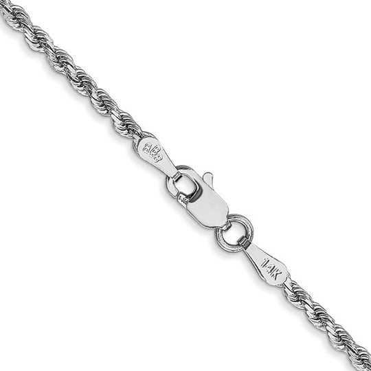Cadena de Cuerda de Oro Blanco de 10K, 26 Pulgadas, 2 mm con Broche de Langosta y Acabado Diamond-Cut
