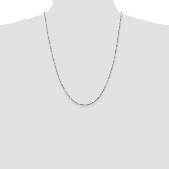 Cadena de Cuerda 14K Oro Blanco 2 mm con Corte Diamante y Broche Langosta – 24 Pulgadas