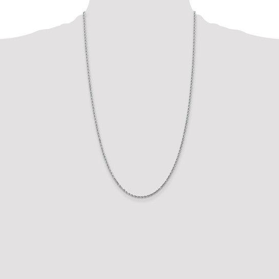 Cadena de Cuerda de Oro Blanco de 10K, 26 Pulgadas, 2 mm con Broche de Langosta y Acabado Diamond-Cut