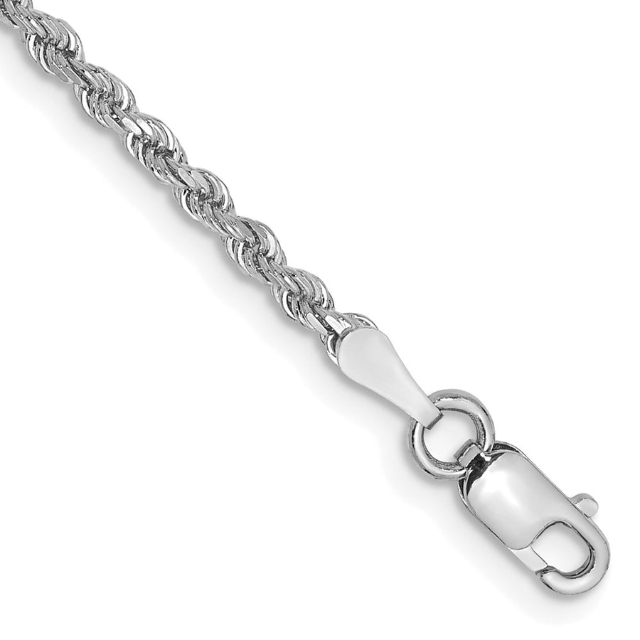 Tobillera de Cadena de Cuerda de Corte Diamante en Oro Blanco de 14K de 9 Pulgadas y 2 mm con Cierre de Langosta