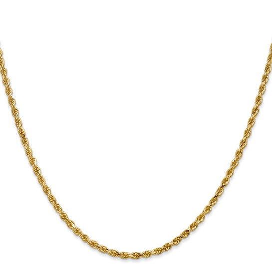 Cadena de Oro 14K de 36 Pulgadas y 2.25mm de Grosor Tipo Cuerda con Corte Diamantado y Cierre de Langosta