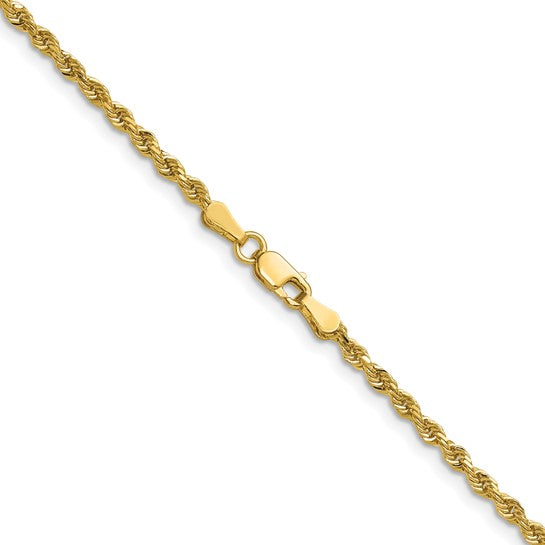 Cadena de Oro 14K de 36 Pulgadas y 2.25mm de Grosor Tipo Cuerda con Corte Diamantado y Cierre de Langosta