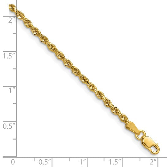 Cadena de Oro 14K de 36 Pulgadas y 2.25mm de Grosor Tipo Cuerda con Corte Diamantado y Cierre de Langosta