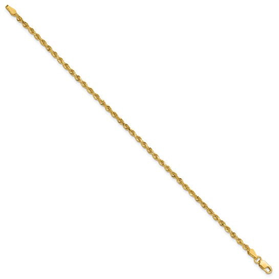 Tobillera de Oro Amarillo de 14K con Cadena de Soga y Corte Diamante con Cierre de Langosta de 9 Pulgadas