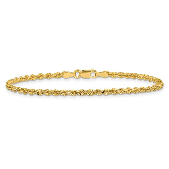 Tobillera de Oro Amarillo de 14K con Cadena de Soga y Corte Diamante con Cierre de Langosta de 9 Pulgadas