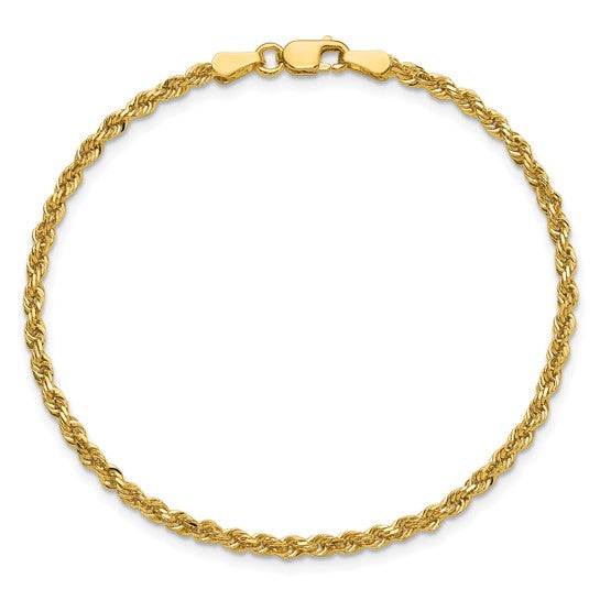 Tobillera de Oro Amarillo de 14K con Cadena de Soga y Corte Diamante con Cierre de Langosta de 9 Pulgadas