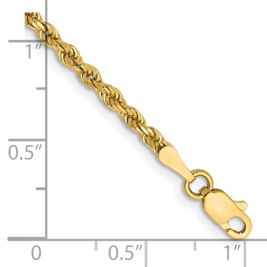 Tobillera de Oro Amarillo de 14K con Cadena de Soga y Corte Diamante con Cierre de Langosta de 9 Pulgadas