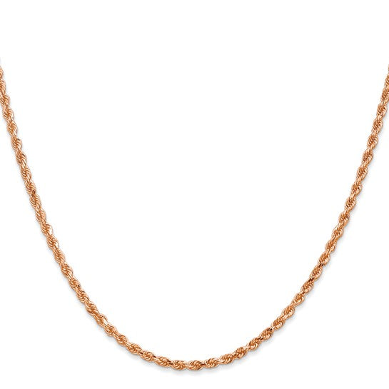 Cadena de Cuerda con Corte Diamantado de 14k Oro Rosa, 30 pulgadas, 2.25 mm con Cierre de Langosta