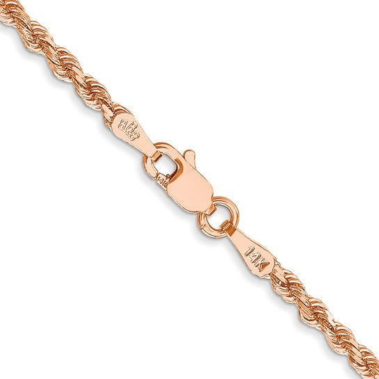 Cadena de Cuerda con Corte Diamantado de 14k Oro Rosa, 30 pulgadas, 2.25 mm con Cierre de Langosta