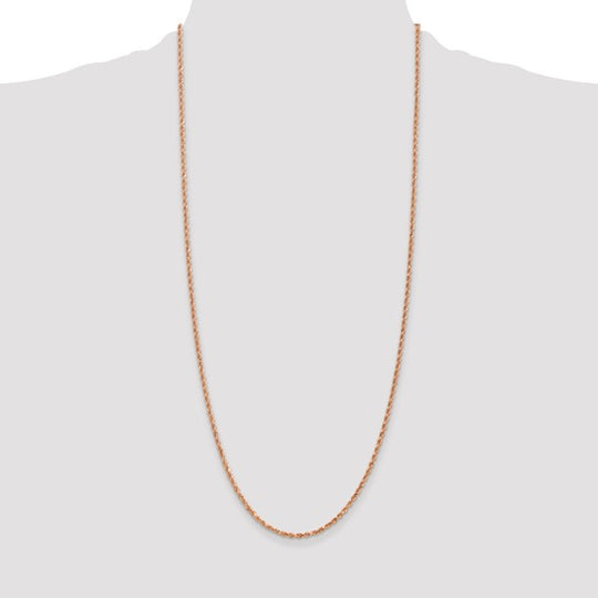Cadena de Cuerda con Corte Diamantado de 14k Oro Rosa, 30 pulgadas, 2.25 mm con Cierre de Langosta