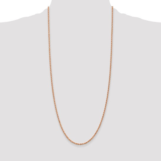 Cadena de Cuerda con Corte Diamantado de 14k Oro Rosa, 30 pulgadas, 2.25 mm con Cierre de Langosta
