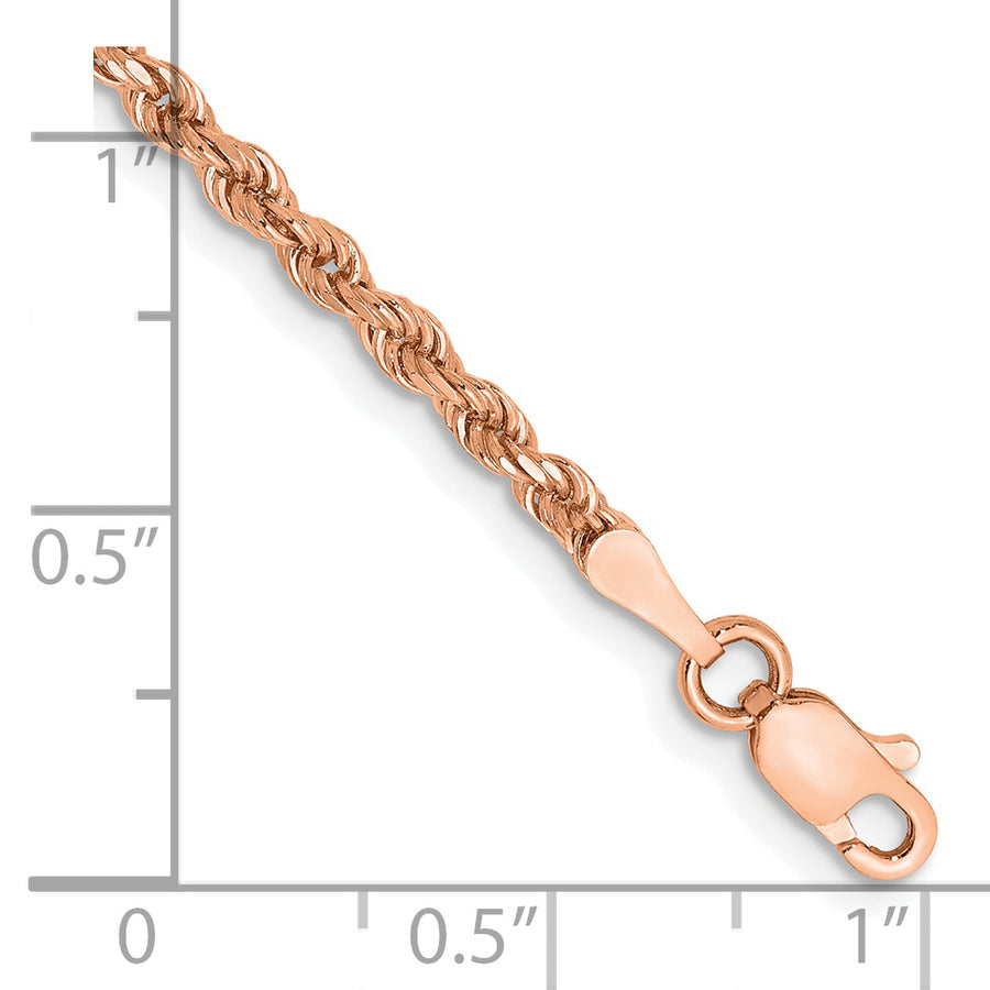 Pulsera de Oro Rosa 14K – 7 pulgadas, 2.25 mm, Cuerda con Corte Diamante y Cierre de Langosta