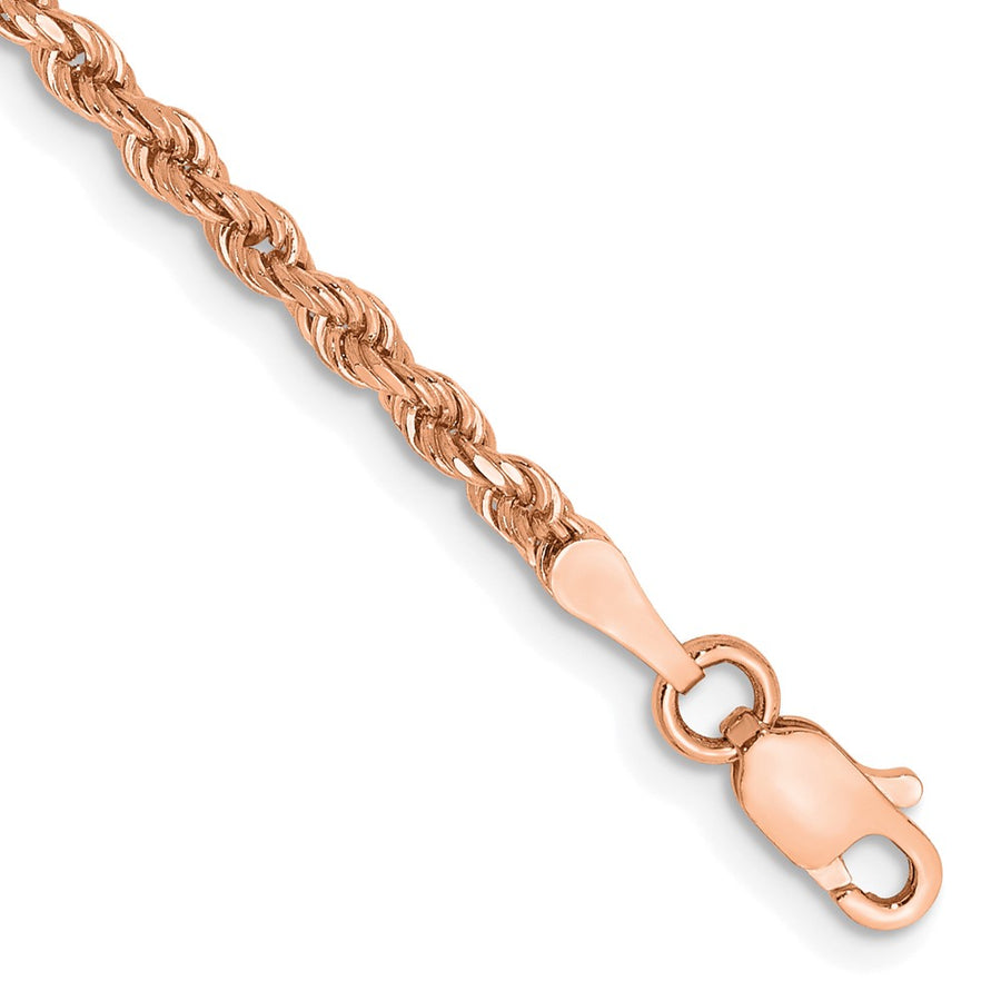 Pulsera de Oro Rosa 14K – 7 pulgadas, 2.25 mm, Cuerda con Corte Diamante y Cierre de Langosta