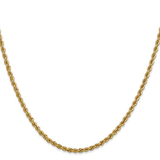 Cadena de Cuerda Regular de Oro Amarillo de 14K, 16 pulgadas, 2.5 mm con Cierre de Langosta