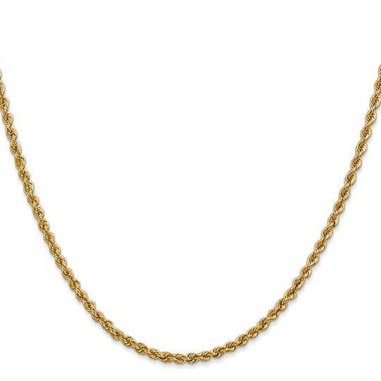 14K Yellow Gold Chain, 28 Inches, 2.5 mm, Regular Rope Style with Lobster Clasp