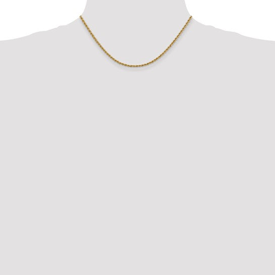 14K Yellow Gold Regular Rope Chain, 16 inches, 2.5 mm with Lobster Clasp