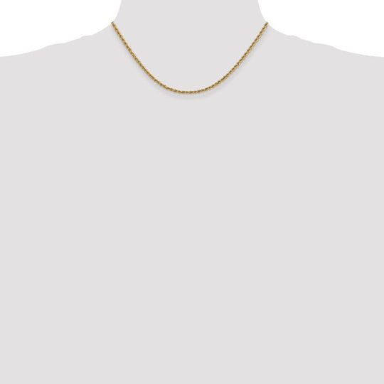 14K Yellow Gold Regular Rope Chain, 16 inches, 2.5 mm with Lobster Clasp
