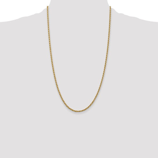 Cadena de Oro Amarillo 14K de 26 Pulgadas, 2.5mm, Rope Regular con Cierre de Langosta