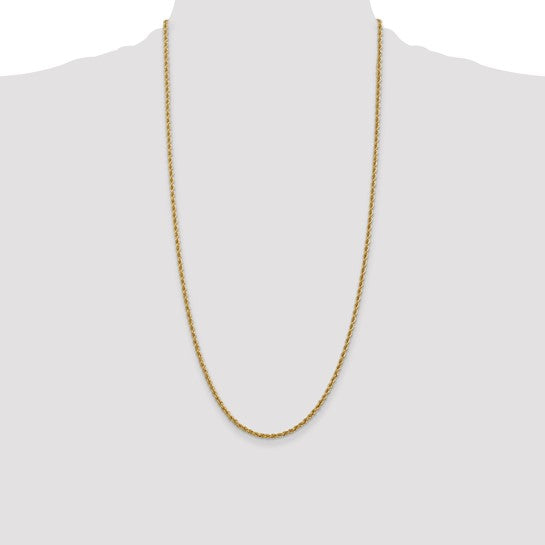 14K Yellow Gold Chain, 28 Inches, 2.5 mm, Regular Rope Style with Lobster Clasp