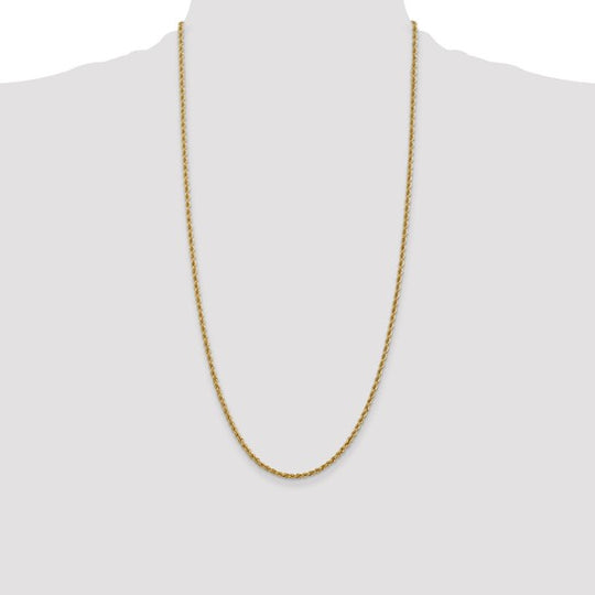 14K Yellow Gold Chain, 28 Inches, 2.5 mm, Regular Rope Style with Lobster Clasp