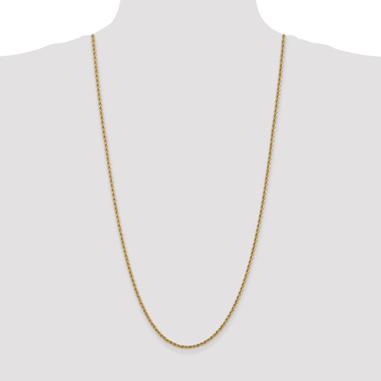 Cadena de Cuerda Regular en Oro Amarillo de 14k, 30 Pulgadas, 2.5 mm con Broche Langosta