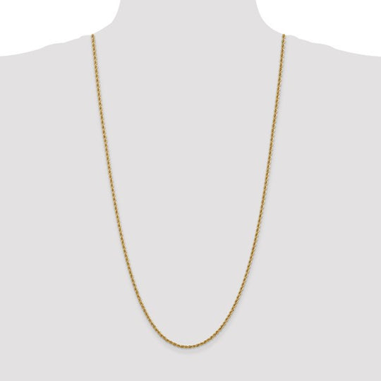 Cadena de Cuerda Regular en Oro Amarillo de 14k, 30 Pulgadas, 2.5 mm con Broche Langosta