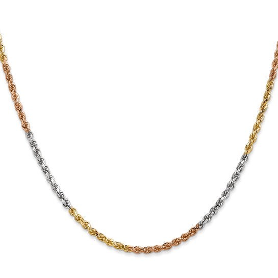 14K 22 Inch 2.5mm Diamond Cut Tri-Color Chain Necklace with Lobster Clasp
