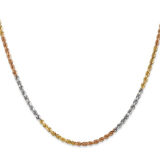 14K 22 Inch 2.5mm Diamond Cut Tri-Color Chain Necklace with Lobster Clasp