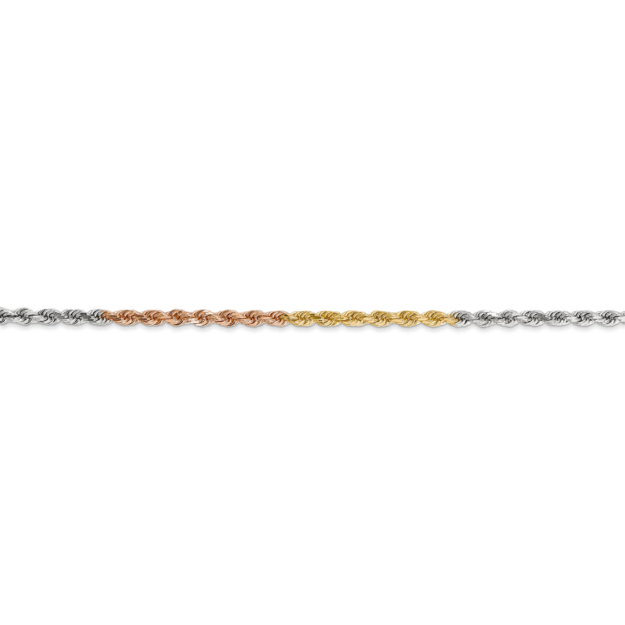 Collar de Cadena Tricolor de 14K de 22 Pulgadas y 2.5 mm con Corte Diamante y Cierre de Langosta