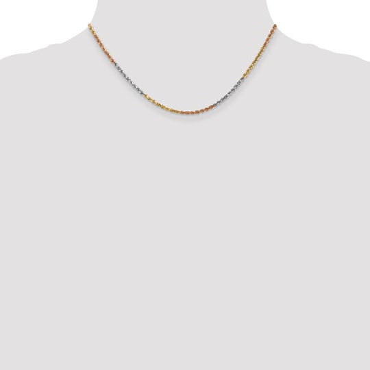 14K Gold Diamond Cut Tri-Color Rope Chain, 16 Inches, 2.5 mm