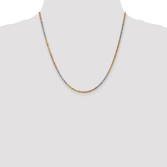 14k Gold Tri-Color Diamond-Cut Rope Chain with Lobster Clasp (20 inches, 2.5mm)