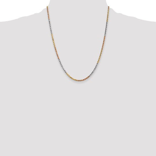 14K 22 Inch 2.5mm Diamond Cut Tri-Color Chain Necklace with Lobster Clasp
