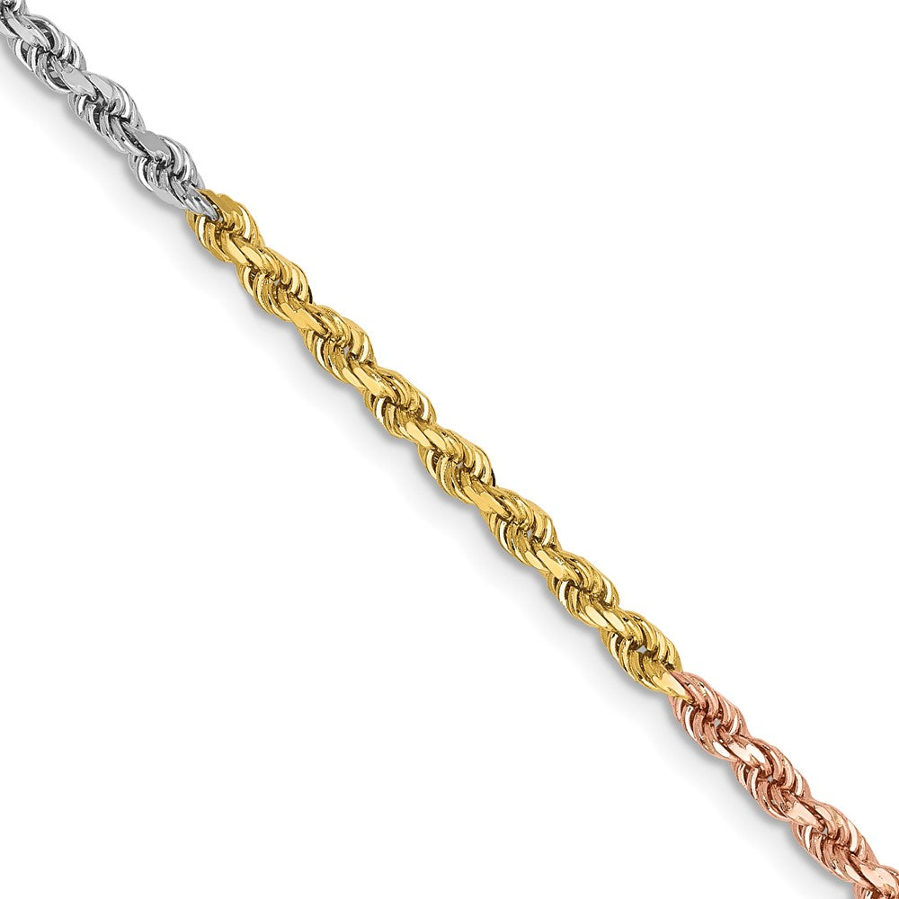 14k Gold Tri-Color Diamond-Cut Rope Chain with Lobster Clasp (20 inches, 2.5mm)