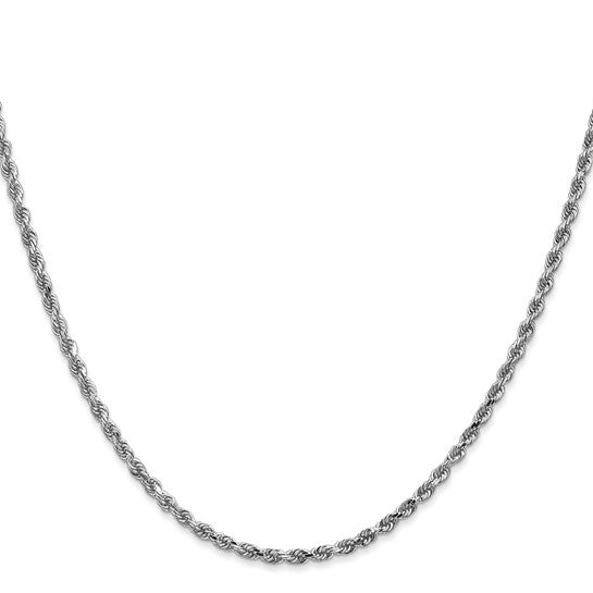 Cadena de Oro Blanco de 10K – 16 pulgadas, 2.25 mm, Cuerda con Corte Diamante