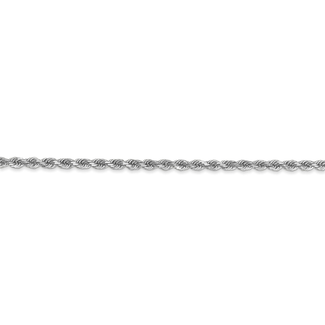 Cadena de Cuerda en Oro Blanco de 10k, 18 pulgadas, 2.25 mm, Corte Diamante con Baño de Rodio y Broche Langosta